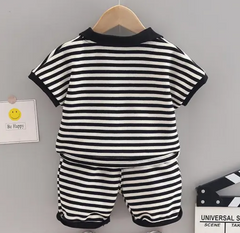 Collared Boys and Girls Striped T-Shirt and Shorts Set – Soft Cotton Two-Piece Outfit