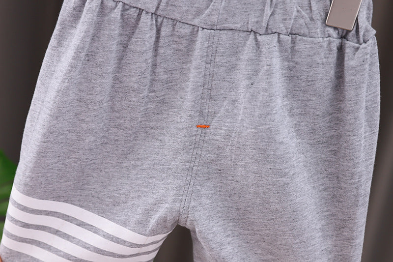 Collared Gray Striped Boys T-Shirt and Shorts Set – Soft Cotton Outfit