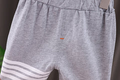 Collared Gray Striped Boys T-Shirt and Shorts Set – Soft Cotton Outfit