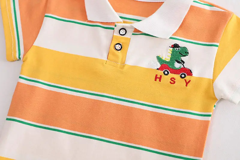 Collared Boys T-Shirt and Shorts Set with Green Bag – Soft Cotton Outfit