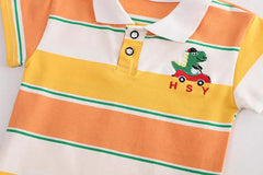 Collared Boys T-Shirt and Shorts Set with Green Bag – Soft Cotton Outfit