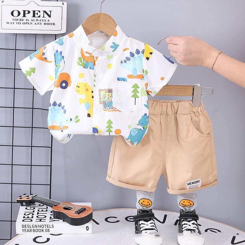Colourful Dino Boys Clothing Set – Soft Cotton T-Shirt and Shorts
