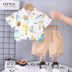 Colourful Dino Boys Clothing Set – Soft Cotton T-Shirt and Shorts