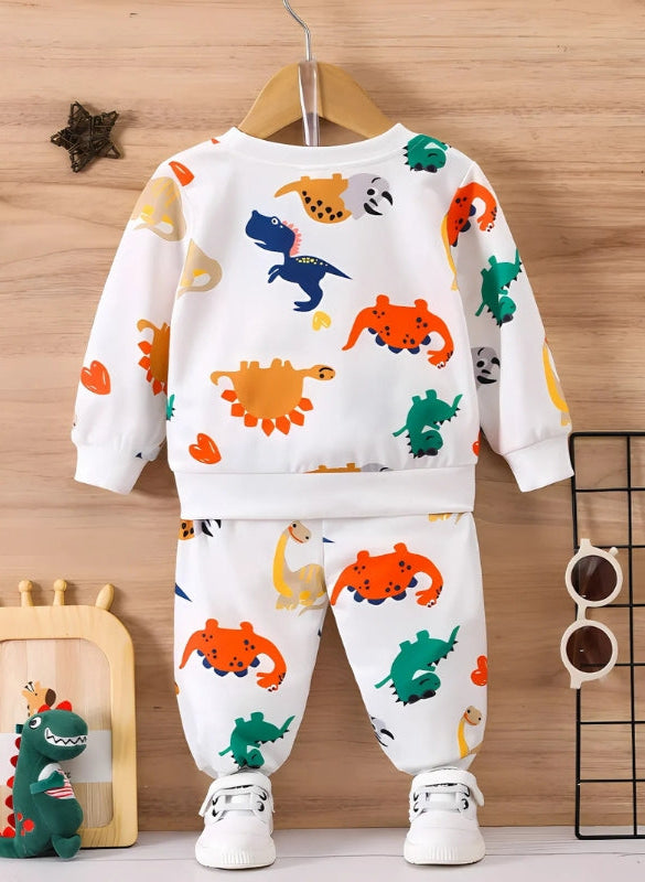 Colourful Dino Girls and Boys Co-ord Set – Soft Cotton Blend with Plush Lining
