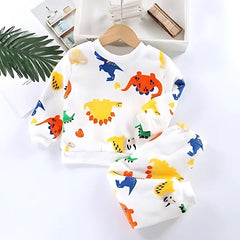 Colourful Dino Girls and Boys Co-ord Set – Soft Cotton Blend with Plush Lining