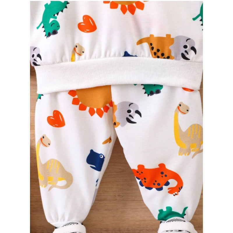 Colourful Dino Girls and Boys Co-ord Set – Soft Cotton Blend with Plush Lining