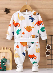 Colourful Dino Girls and Boys Co-ord Set – Soft Cotton Blend with Plush Lining