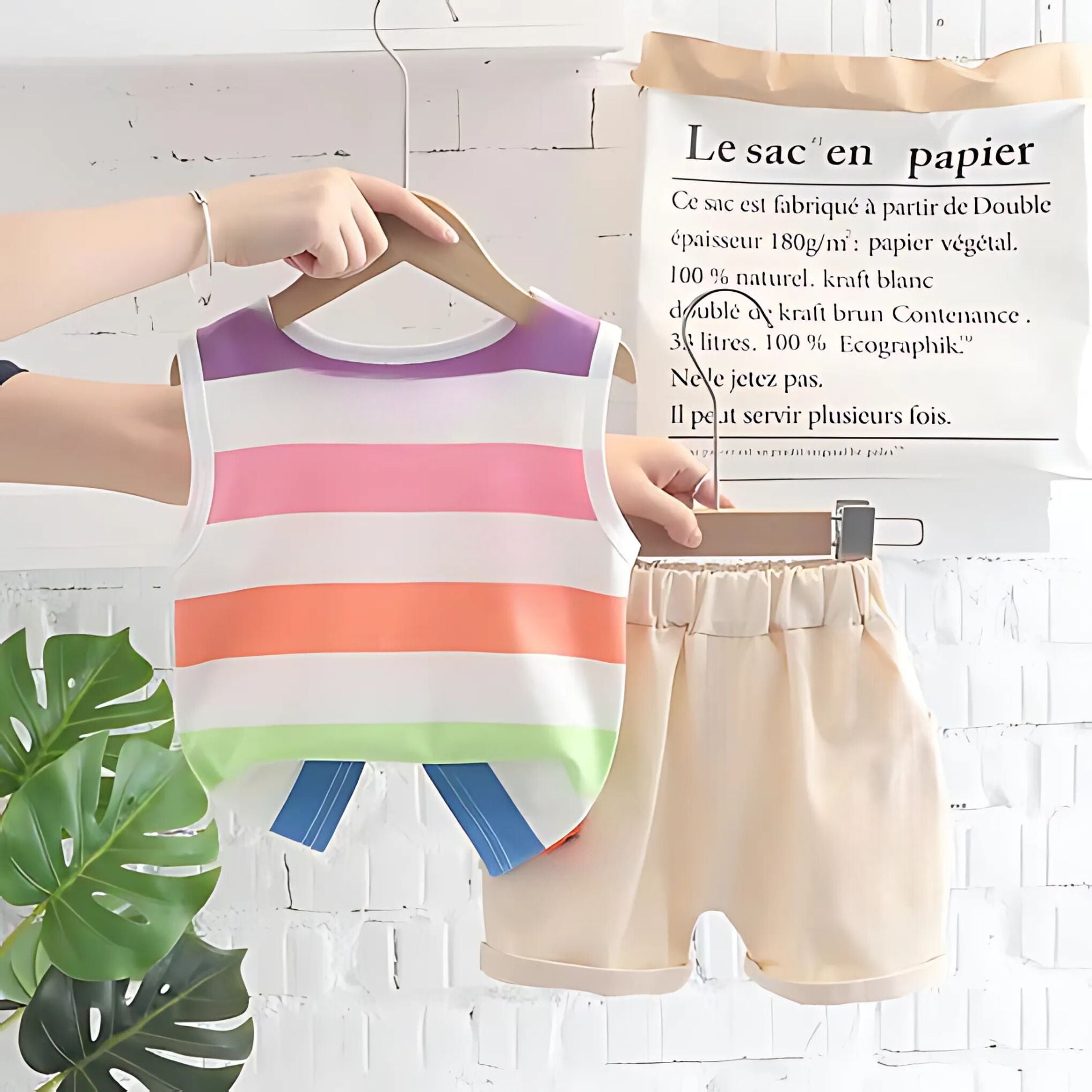 Colourful Striped Boys Summer Set – Soft Cotton T-Shirt and Shorts