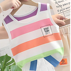 Colourful Striped Boys Summer Set – Soft Cotton T-Shirt and Shorts