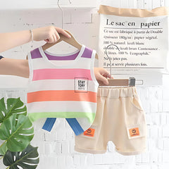 Colourful Striped Boys Summer Set – Soft Cotton T-Shirt and Shorts