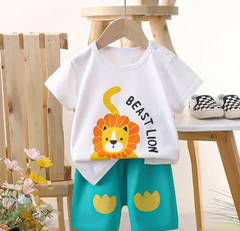 Comfy Boys T-Shirt and Shorts Set – Lion Roar Print, 100% Cotton