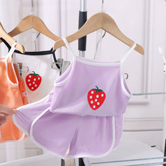 Comfy Strawberry Girls Lounge Wear Set – Soft Cotton Two-Piece Outfit