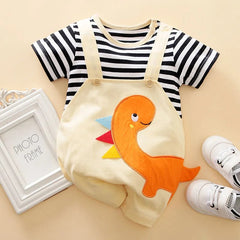 Contrast Dino Baby Romper for Boys and Girls – Soft Cotton