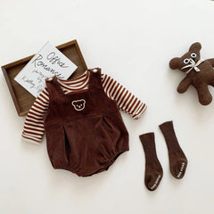 Corduroy Dungaree Romper Set for Baby Boys and Girls – Cotton Blend