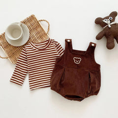 Corduroy Dungaree Romper Set for Baby Boys and Girls – Cotton Blend