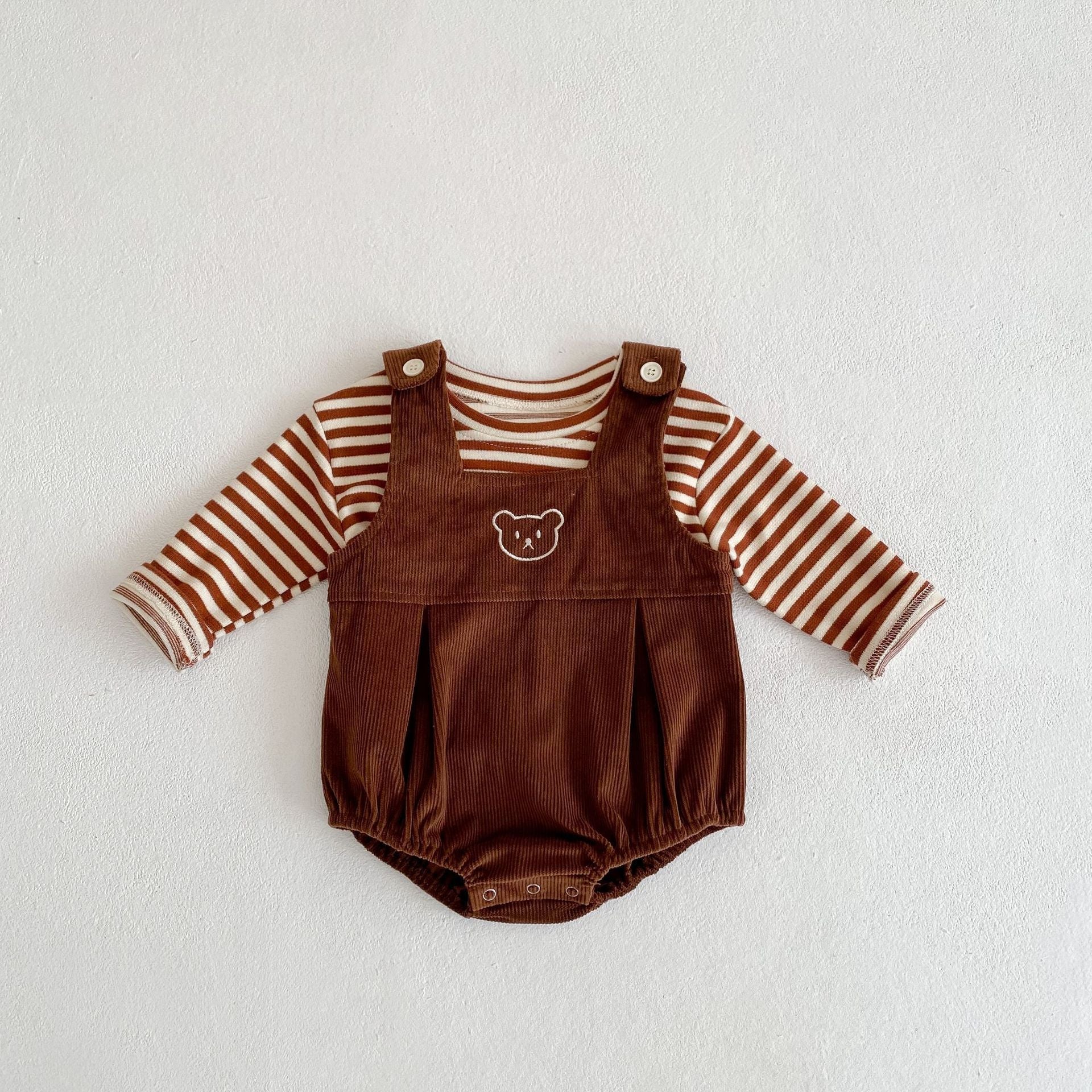Corduroy Dungaree Romper Set for Baby Boys and Girls – Cotton Blend