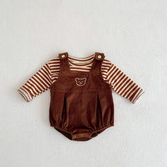 Corduroy Dungaree Romper Set for Baby Boys and Girls – Cotton Blend