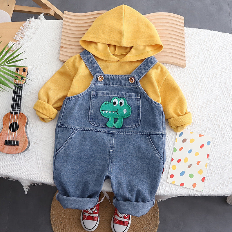 Cozy Denim Jumpsuit with Hoodie for Baby Boys and Girls – Cotton
