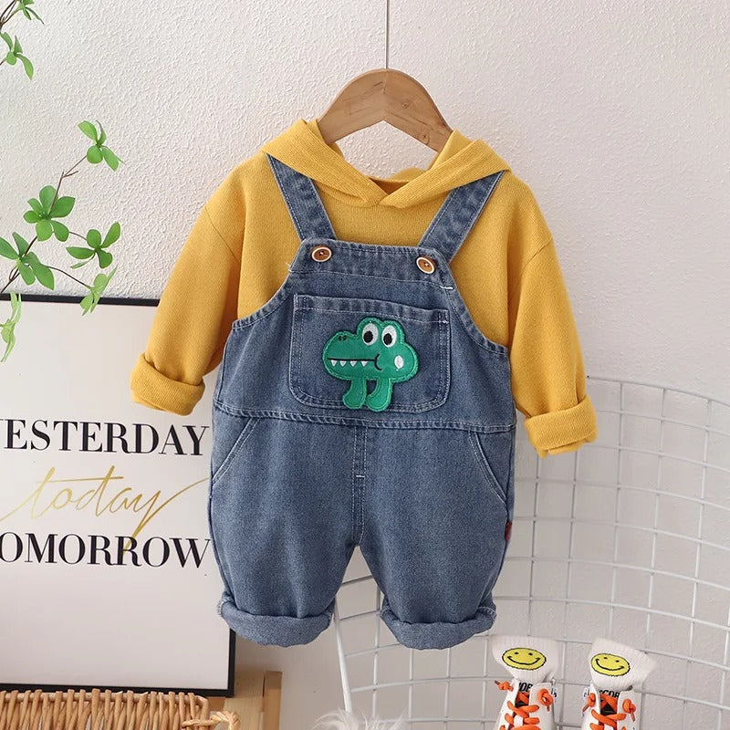 Cozy Denim Jumpsuit with Hoodie for Baby Boys and Girls – Cotton