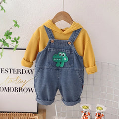 Cozy Denim Jumpsuit with Hoodie for Baby Boys and Girls – Cotton