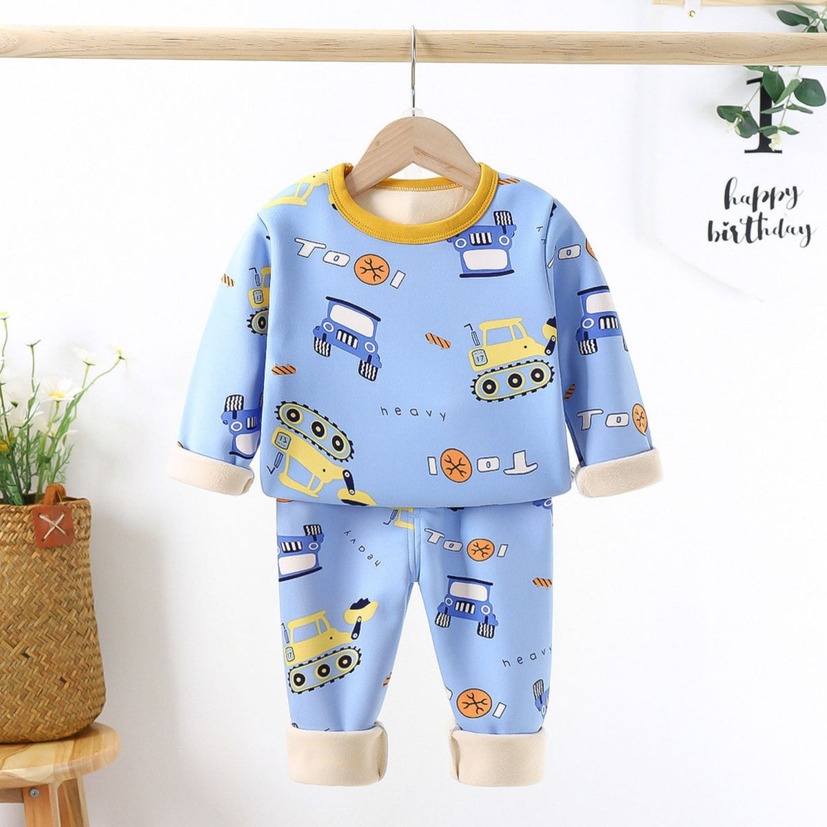 Cozy Vehicles Printed Boys Loungewear Set – Soft Cotton Blend Sleepwear