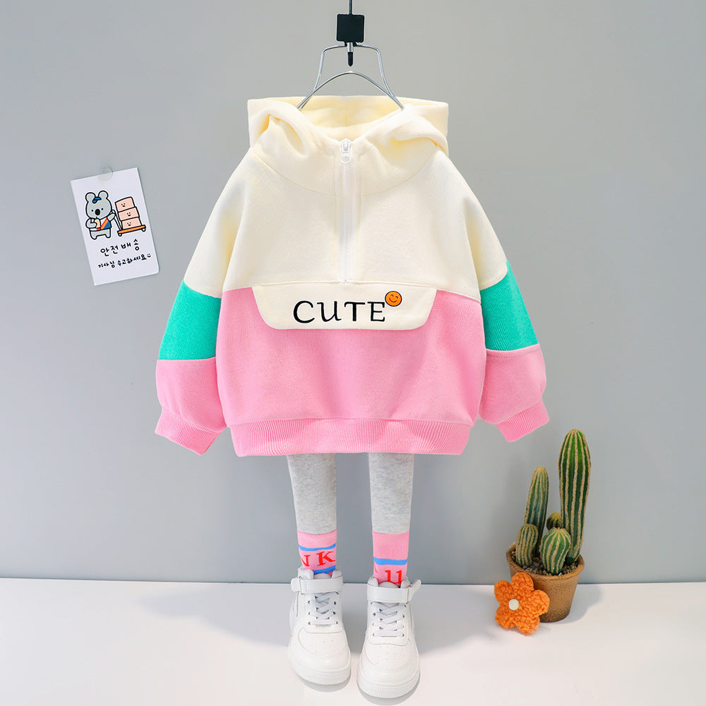 Cute Colour Blocked Girls Hoodie Set – Soft Cotton Two-Piece Outfit