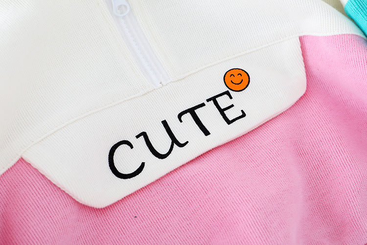 Cute Colour Blocked Girls Hoodie Set – Soft Cotton Two-Piece Outfit