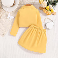 Cute Yellow Two-Piece Girls Party Outfit – Stylish Top and Skirt Set