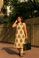 Halter-Neck Cotton Kurta Pant Co-ord Set