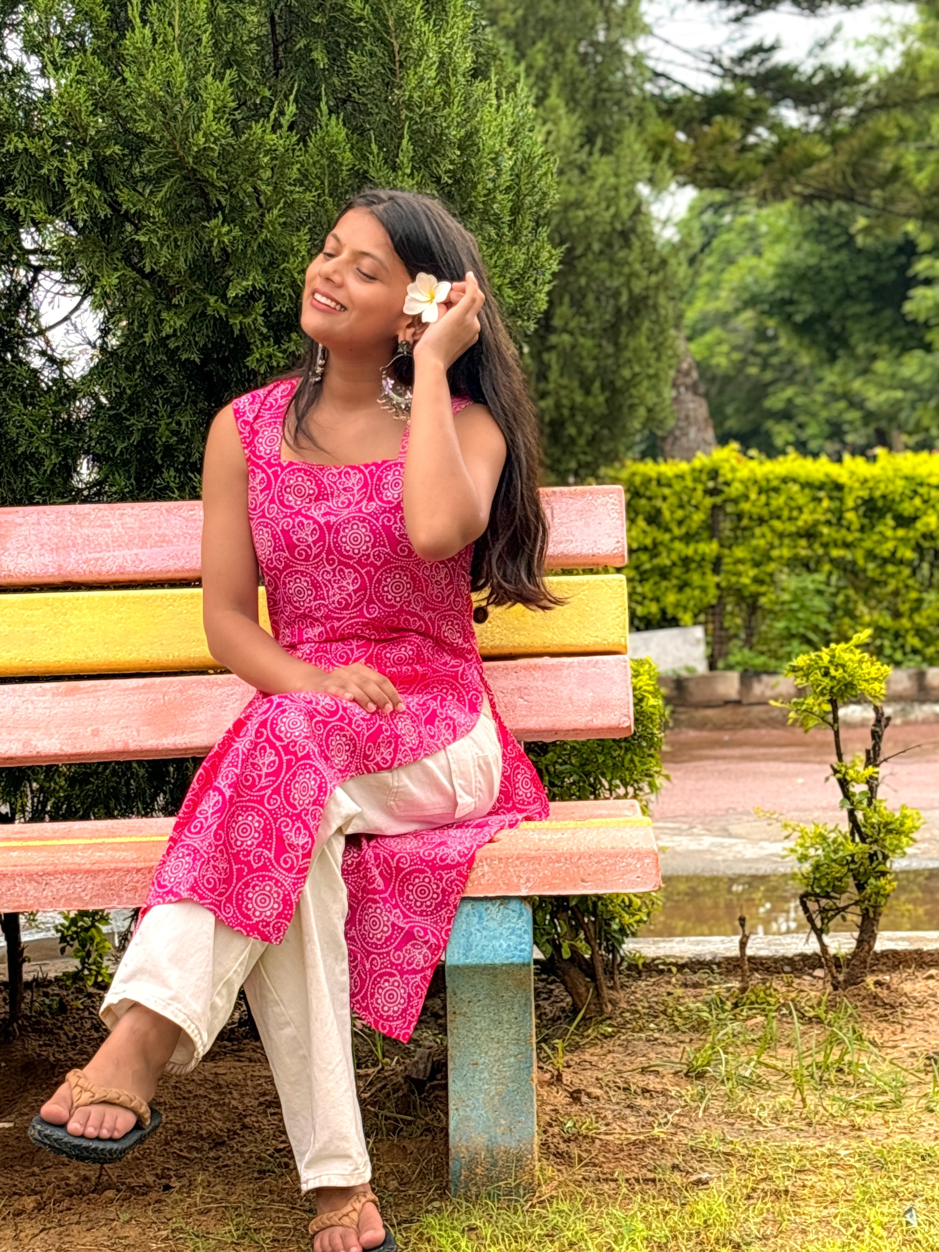 Berry Bandhani Kurta