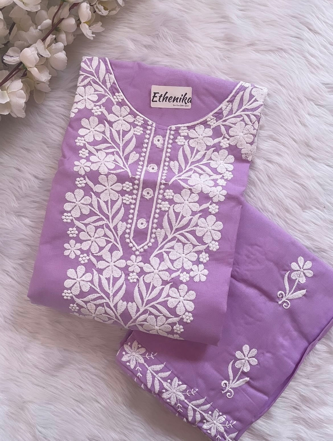 Cotton Thread Embroidery work Kurti Pant Set (Stitched)