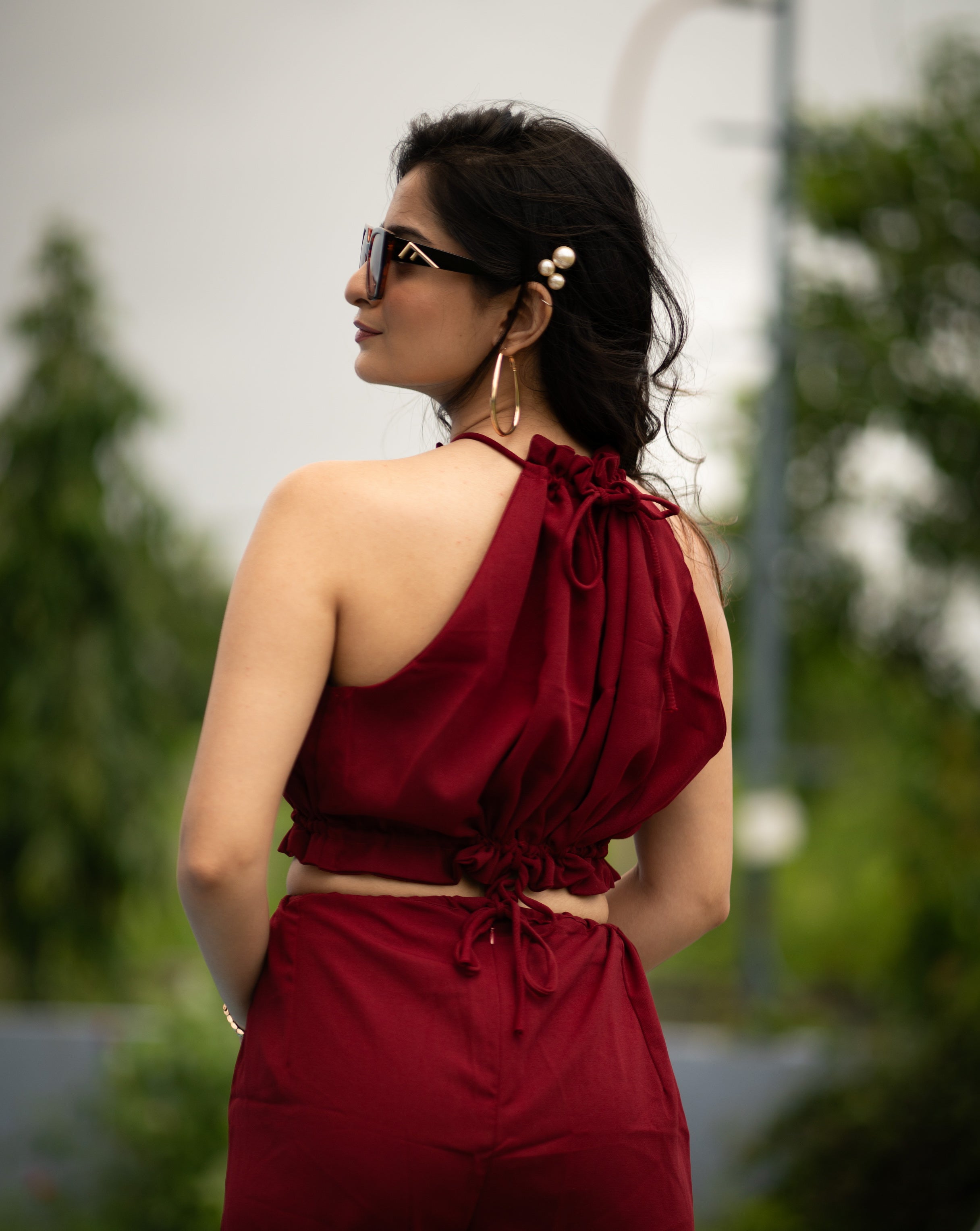 Halter Chic Dress – Maroon Tropical Twill Co-ord