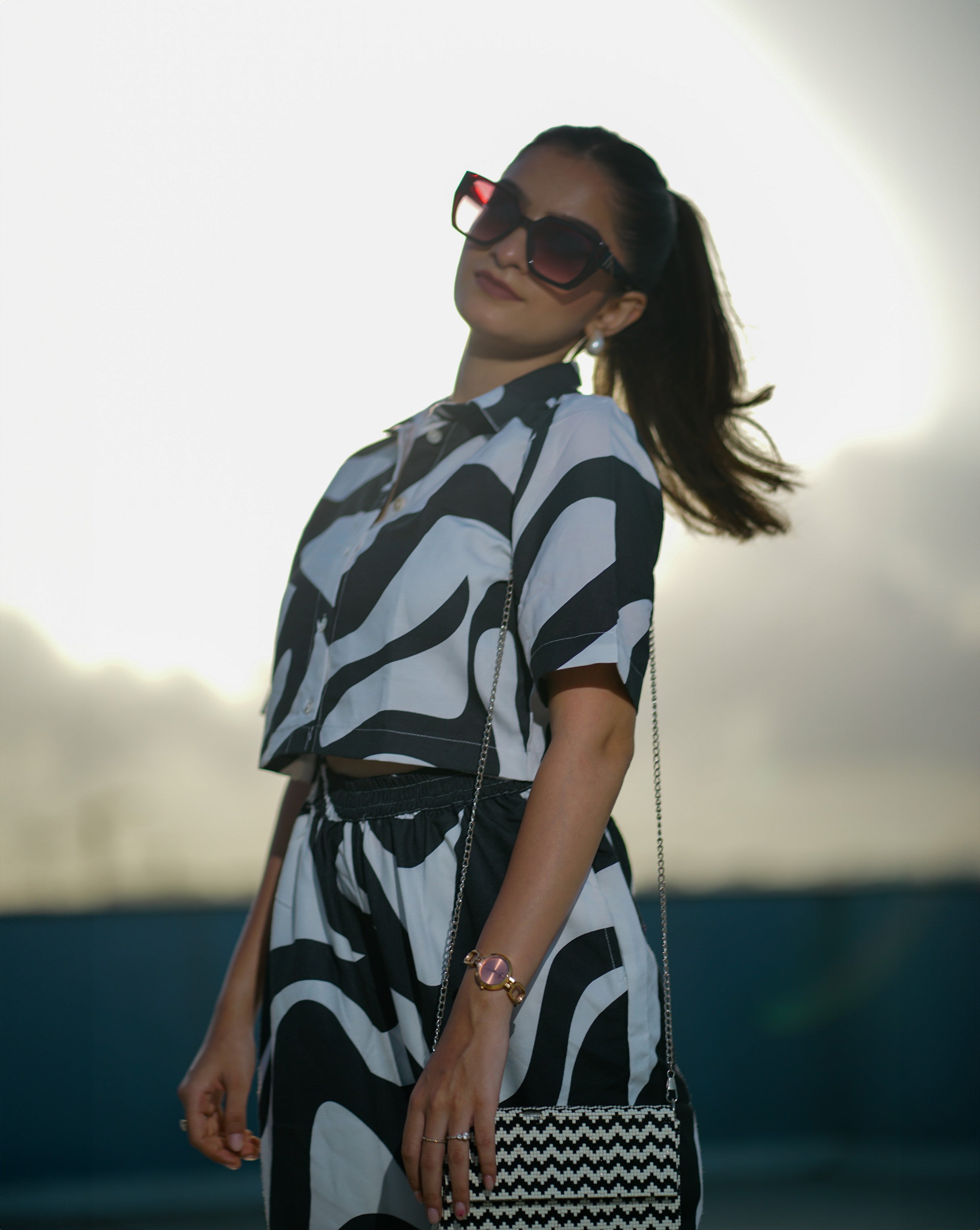 Monochrome Chic Co-ord Set – Abstract Elegance in Black