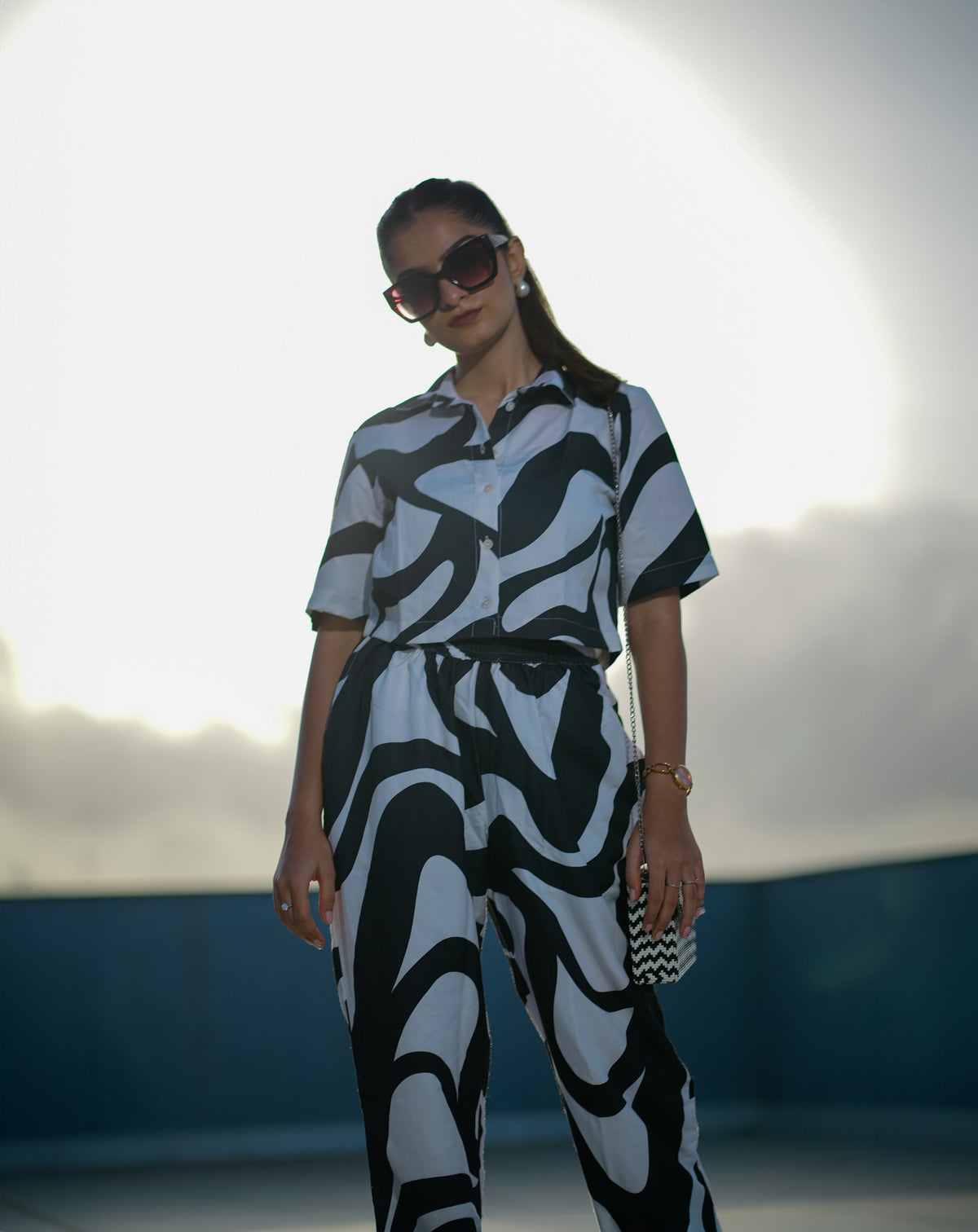 Monochrome Chic Co-ord Set – Abstract Elegance in Black