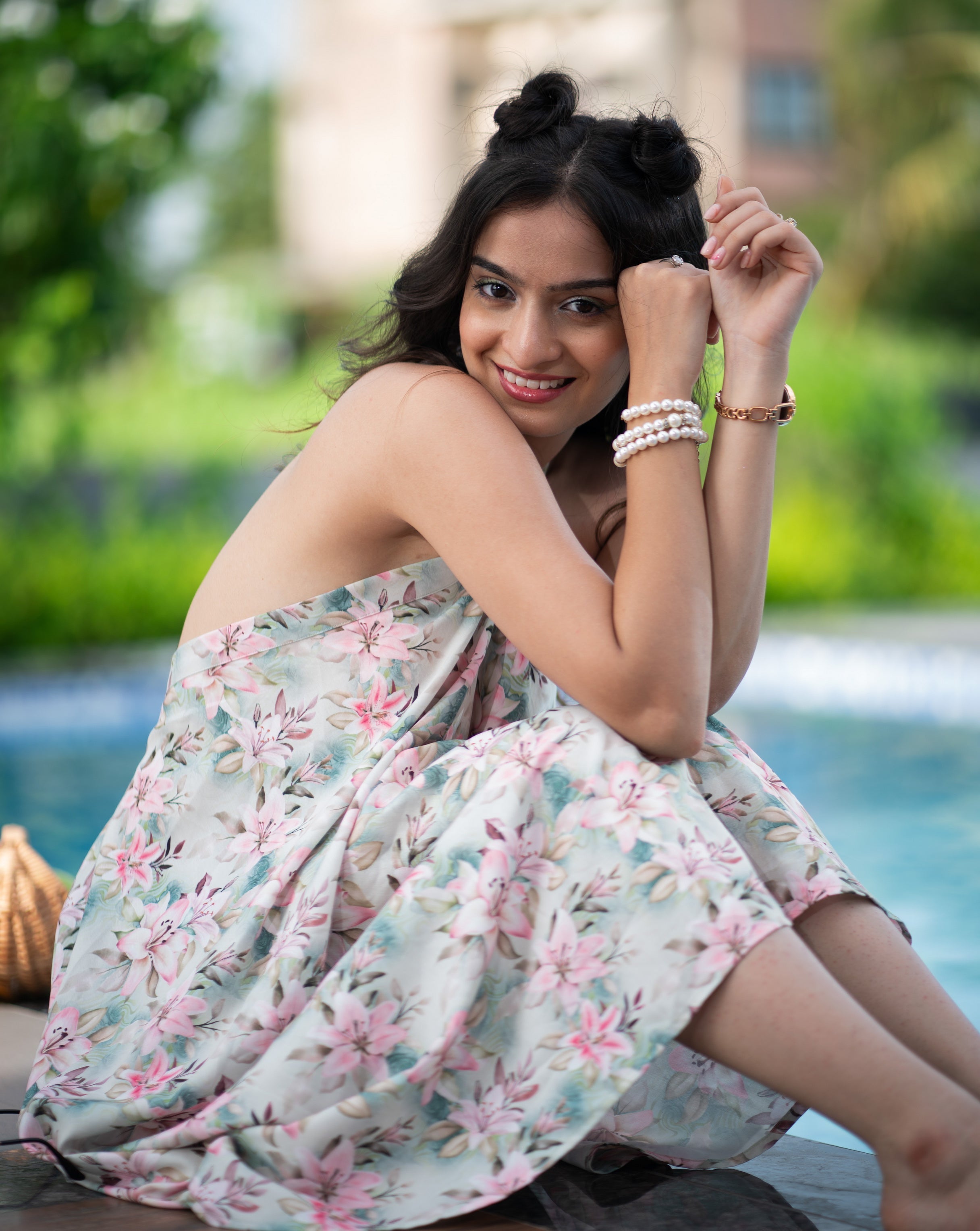 Halter Chic Dress – Pistachio Floral Delight