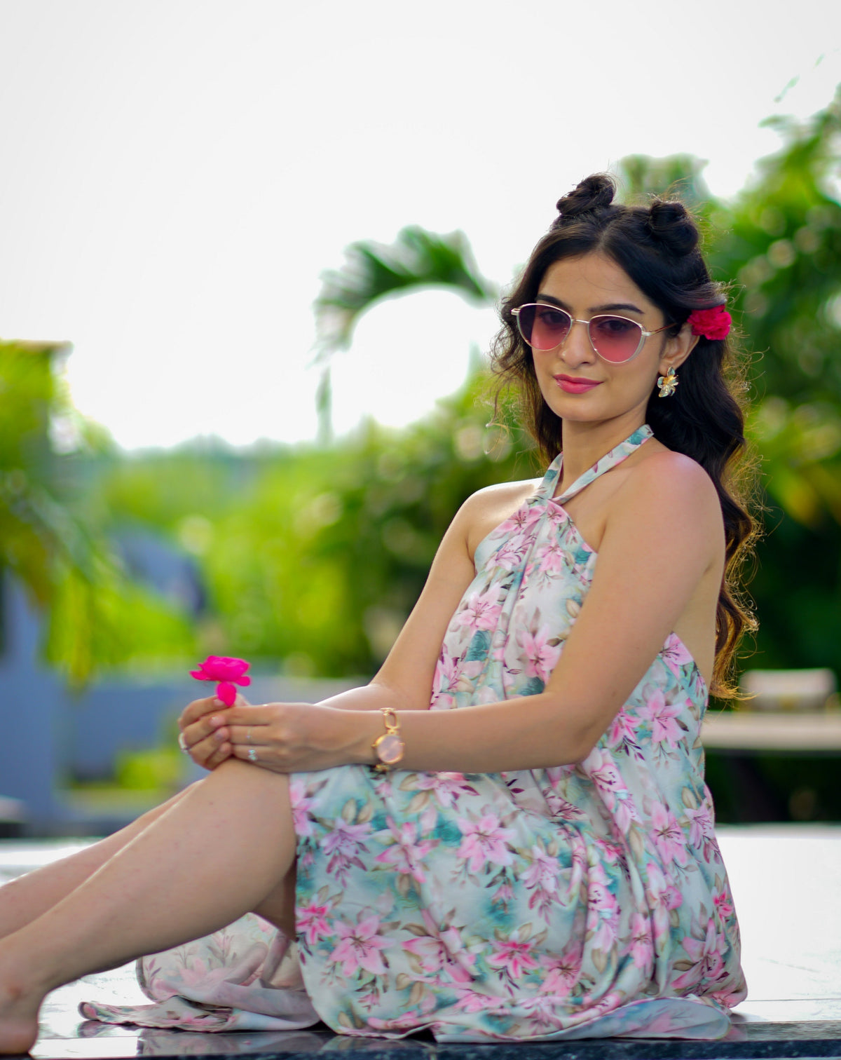 Halter Chic Dress – Pistachio Floral Delight