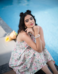 Halter Chic Dress – Pistachio Floral Delight