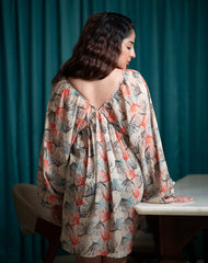 Puffy Charm Dress – Effortless Elegance in Leaf Print