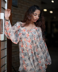 Puffy Charm Dress – Effortless Elegance in Leaf Print