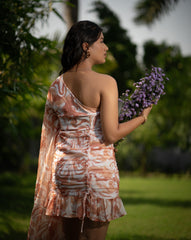 Mocha Cream Delight Dress – Elegant Swirl Print in Brown