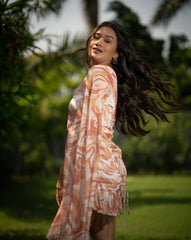 Mocha Cream Delight Dress – Elegant Swirl Print in Brown