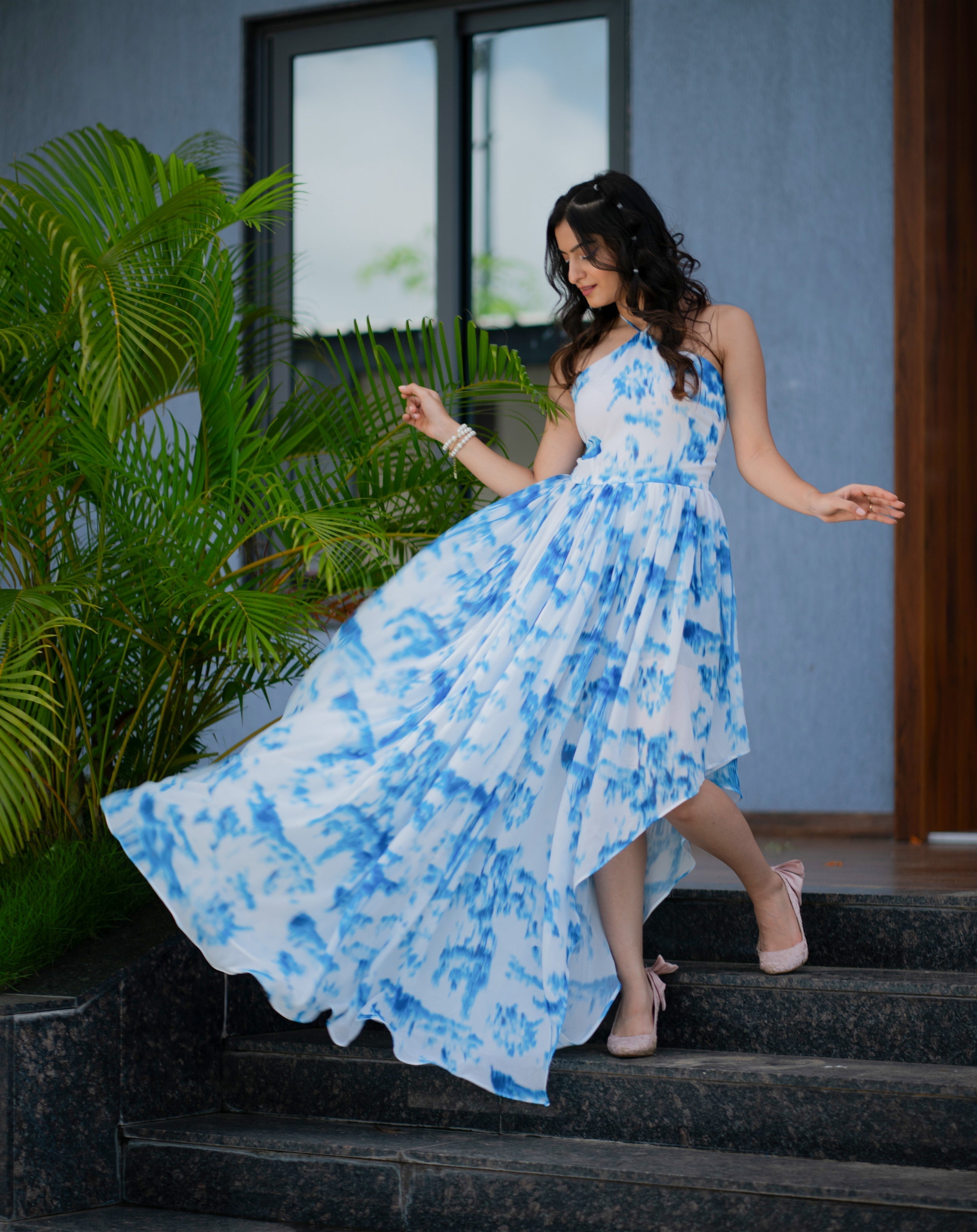 Sky Blue Dream Dress – Effortless Charm in Cloud Print