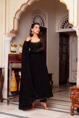 Elegant Heavy Faux Georgette Three-Piece Anarkali Suit with Embroidery & Lace Dupatta