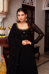 Elegant Heavy Faux Georgette Three-Piece Anarkali Suit with Embroidery & Lace Dupatta