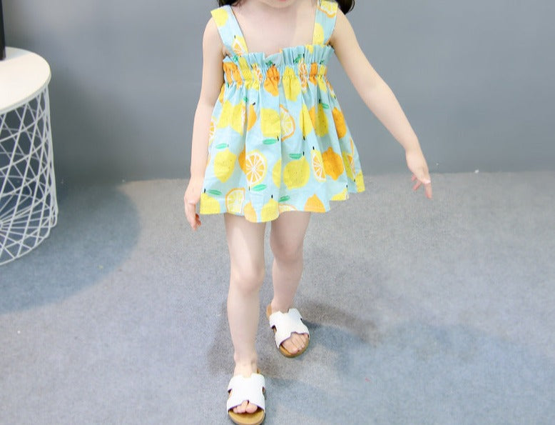 Delicate Lemon Cotton Girls Dress – Lightweight Casual and Party Wear