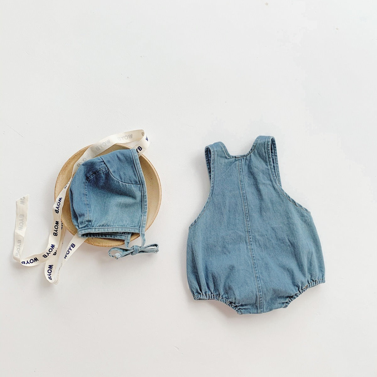 Denim Baby Romper with Matching Cap – Cute Unisex Outfit for Boys and Girls