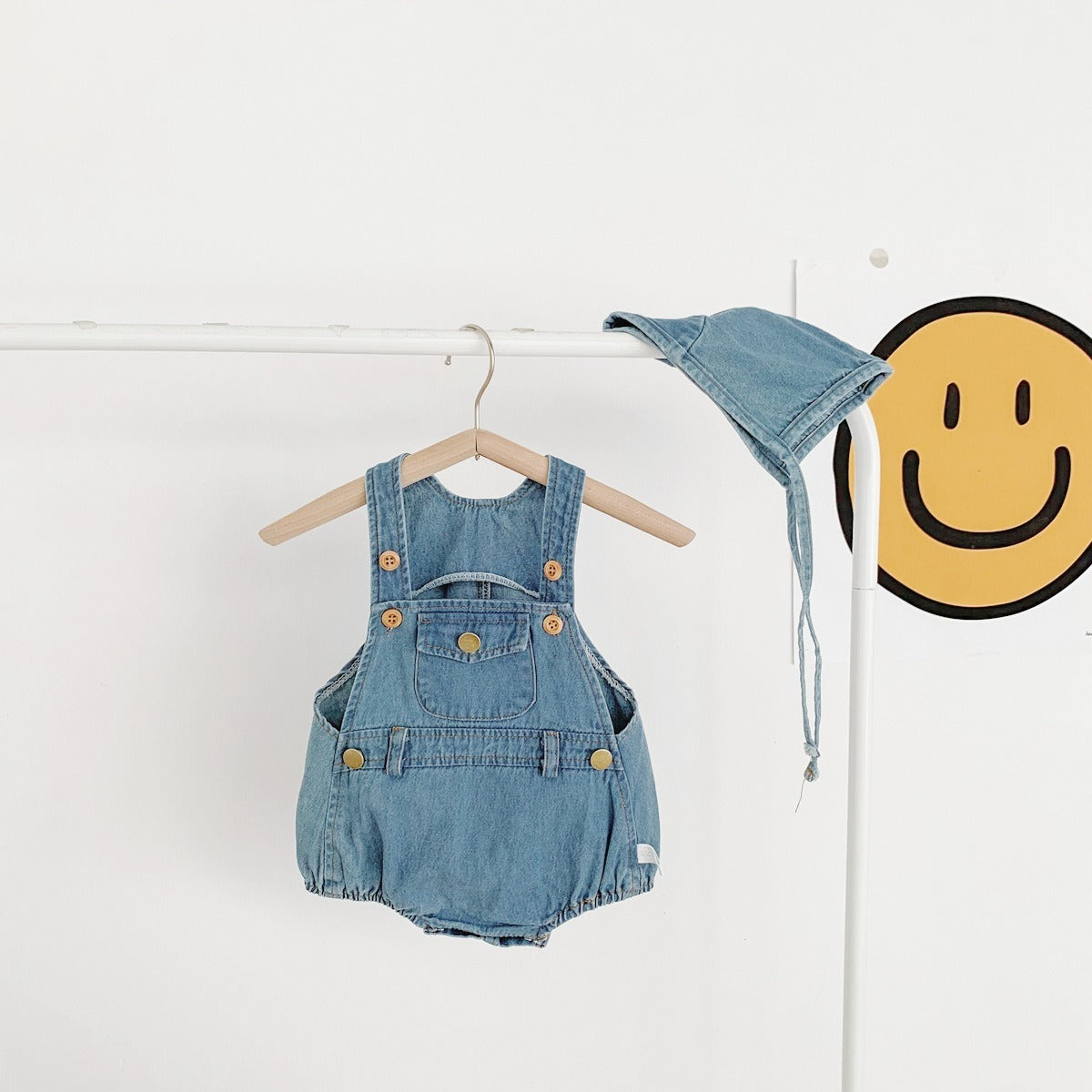 Denim Baby Romper with Matching Cap – Cute Unisex Outfit for Boys and Girls