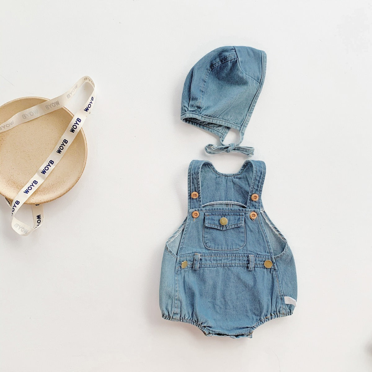 Denim Baby Romper with Matching Cap – Cute Unisex Outfit for Boys and Girls