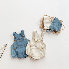 Denim Baby Romper with Matching Cap – Cute Unisex Outfit for Boys and Girls
