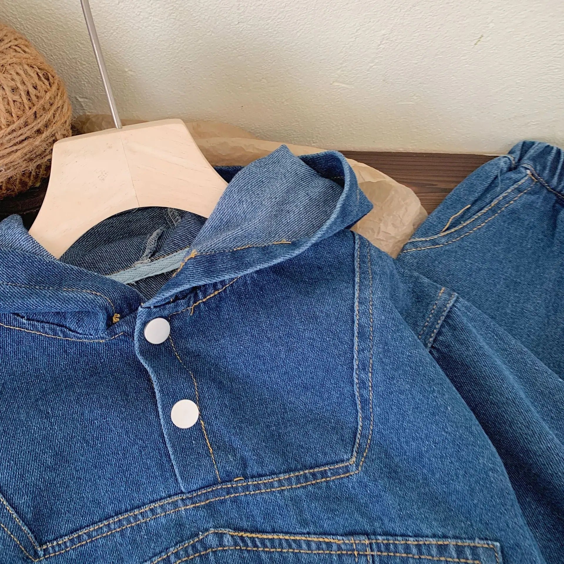 Denim Hoodie and Pants Set for Baby Boys and Girls – Casual Sweatshirt Outfit